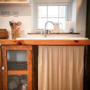 Linen under counter curtain, custom sizes up to a maximum length of 95cm