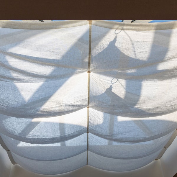 Skylight, rooflight, lantern retractable curtain in 100% cotton muslin