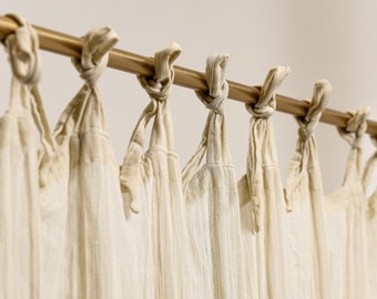 Single tie tops on cotton muslin curtain panel, 230cm/90&quot;
