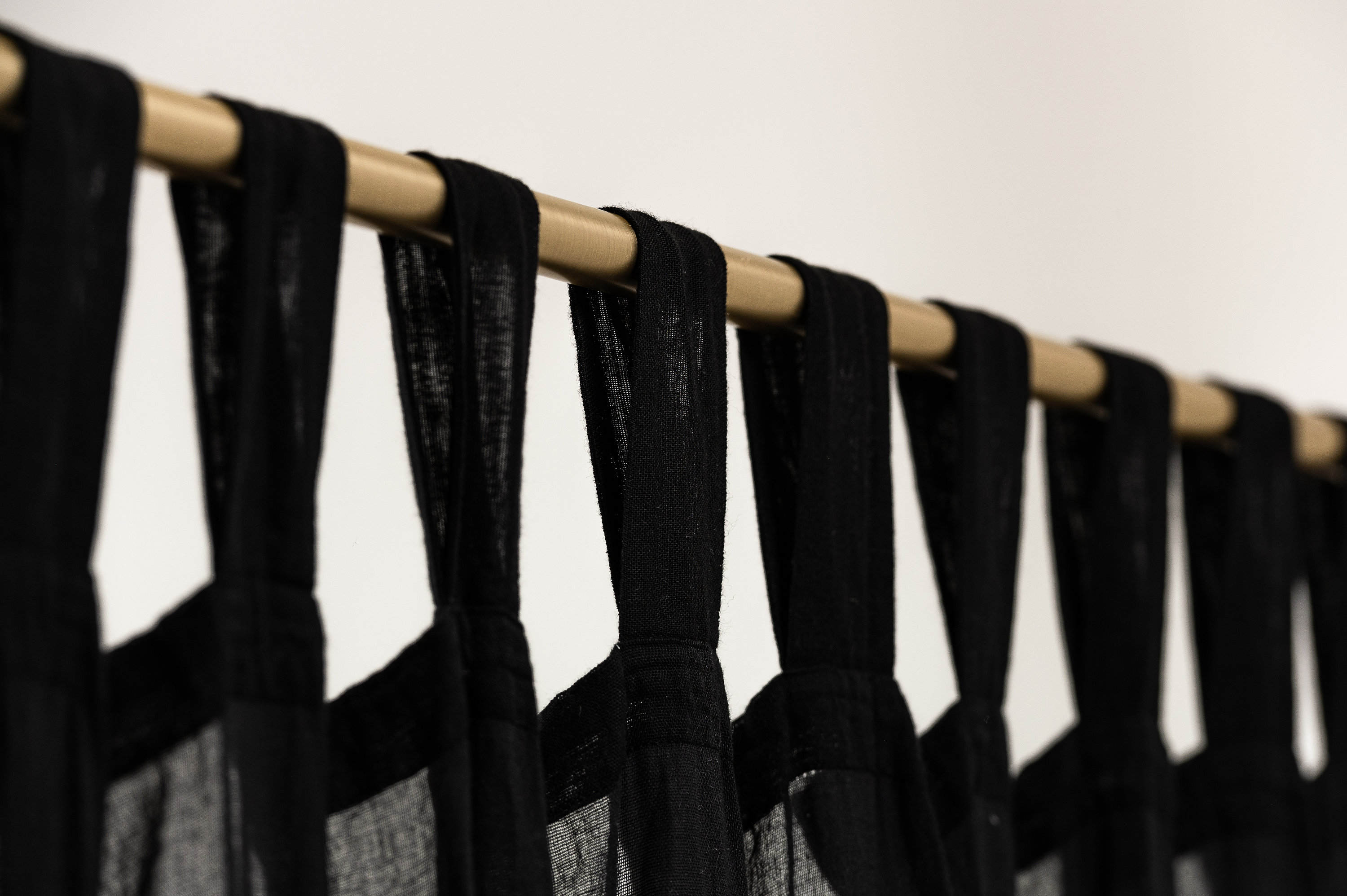 Black cotton curtain panel, lightweight cotton voile, tab top curtain