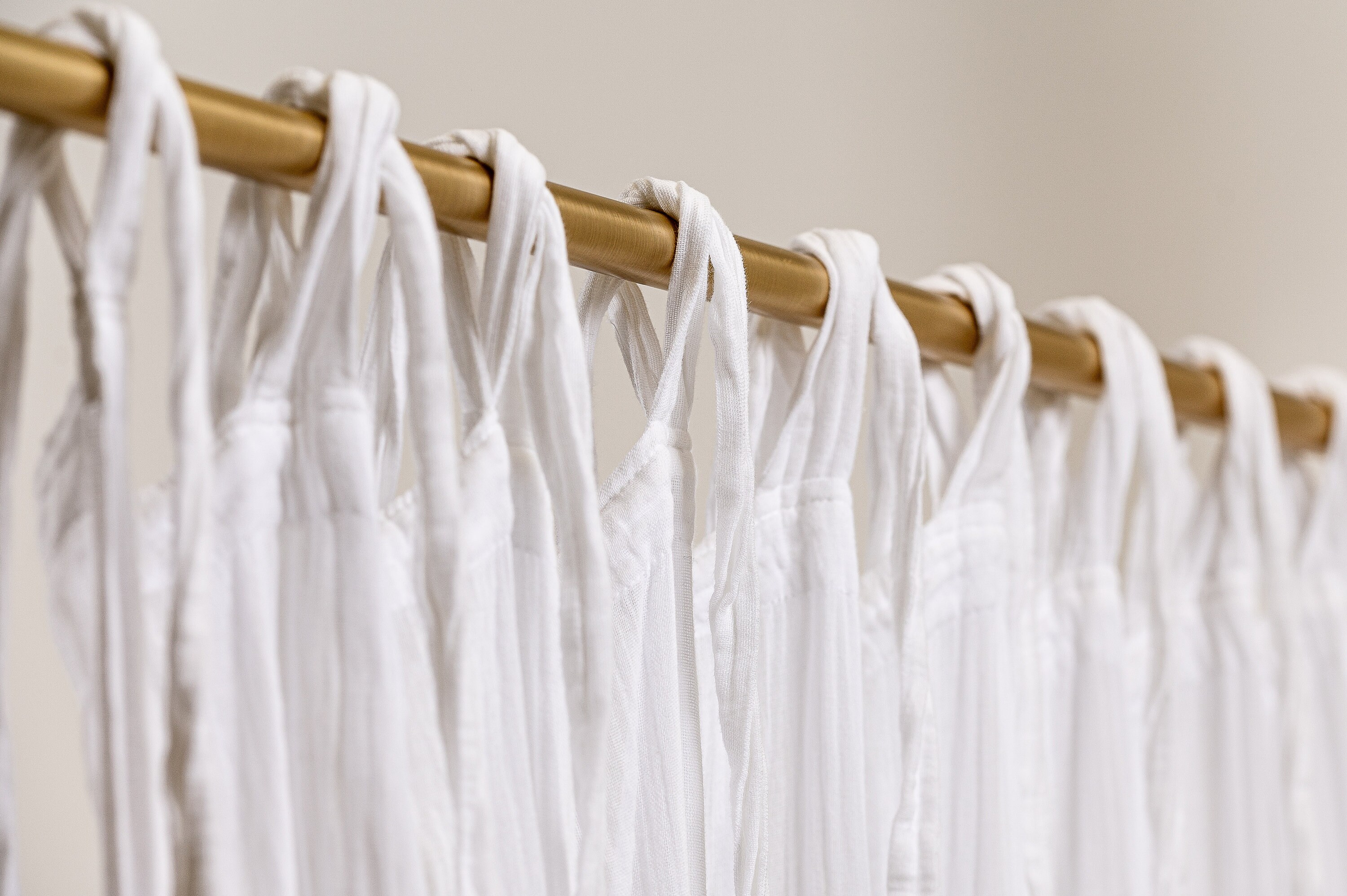 Tie top curtain panel, pure cotton muslin, long sheer drape
