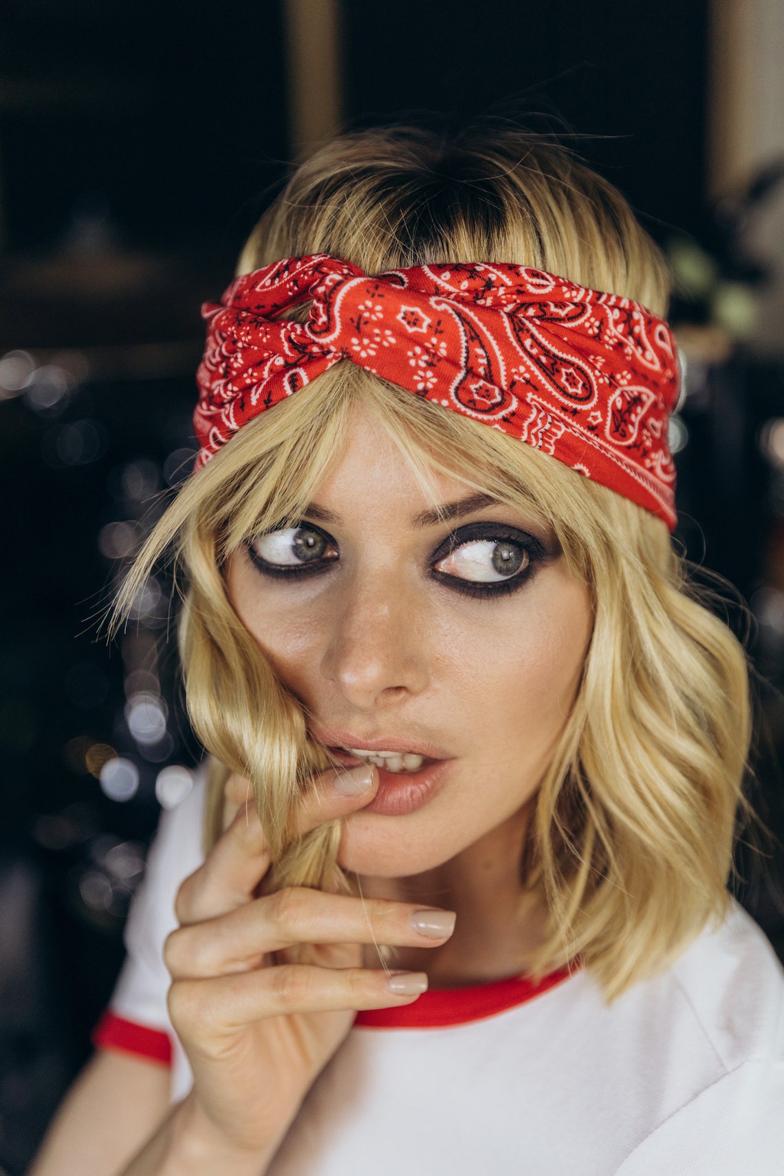 Bandana Head Wrap Red Paisley Hair Accessory Boho Chic Etsy