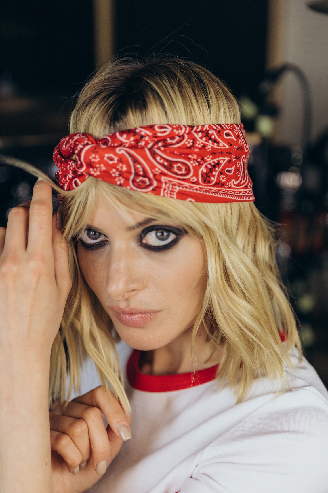 Bandana Head Wrap Red Paisley Hair Accessory Boho Chic Etsy