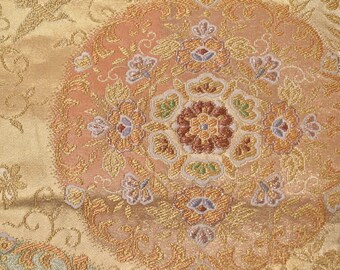 Y156 ヴィンテージ シルク 着物 帯 袋帯 金刺繍 / 丸花 幾何学模様