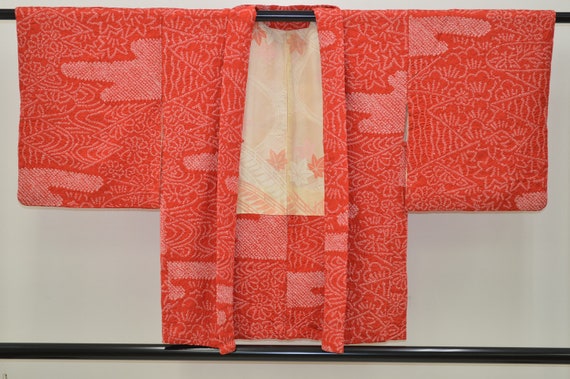 K374 Vintage Silk Kimono Haori Jacket : Shibori R… - image 1