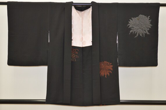 K148 Vintage Silk Kimono Haori Jacket : Lacquered… - image 1