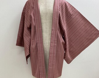 K313 Vintage Silk Kimono Haori Jacket : Charming Dark Pink