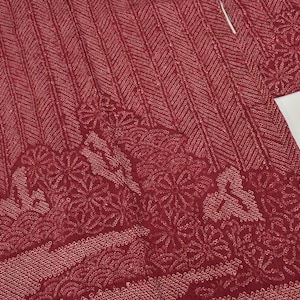 Y792 ヴィンテージシルク着物羽織ジャケット：ボルドー絞り/鹿の子水玉菊丸津波松葉ストライプ