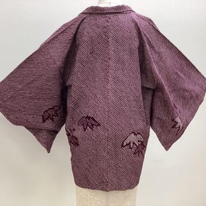 K398 Vintage Silk Kimono Haori Jacket : Dark Purple Shibori / Kanoko-dot Bamboo