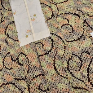 Y19 Vintage Silk Kimono Haori Jacket : Yellow Brown Gradation Shibori / Kanoko-dot Spiral Karakusa