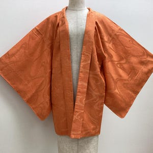 K60 Vintage Silk Kimono Haori Jacket : Orange / Flowing Tsunami Wave by brushing dyeing
