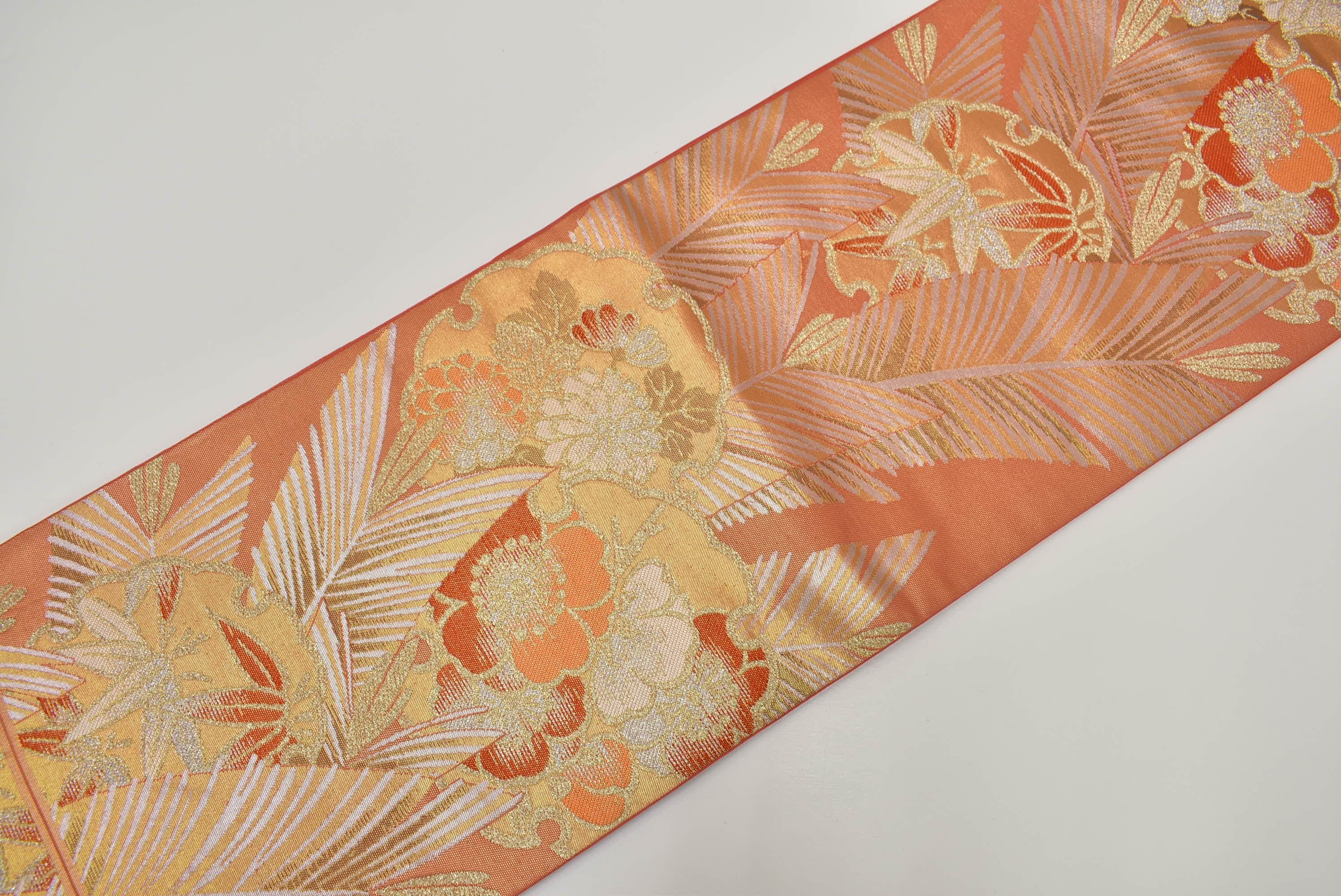 Y582 Vintage Silk Kimono Obi Belt 'fukuro-obi' Red Pink Gold