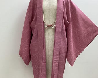 K313 Vintage Silk Kimono Haori Jacket : Charming Dark Pink