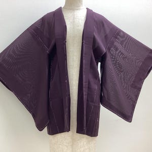 K834 Vintage Silk Kimono Haori Jacket(Ro) : Dark Purple / See-through Plain by Brushing Dyeing