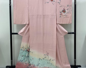N409 未使用 正絹着物反物 長さ12m 付け下げ 白地 優美な四季花籠