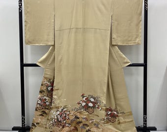 N409 未使用 正絹着物反物 長さ12m 付け下げ 白地 優美な四季花籠
