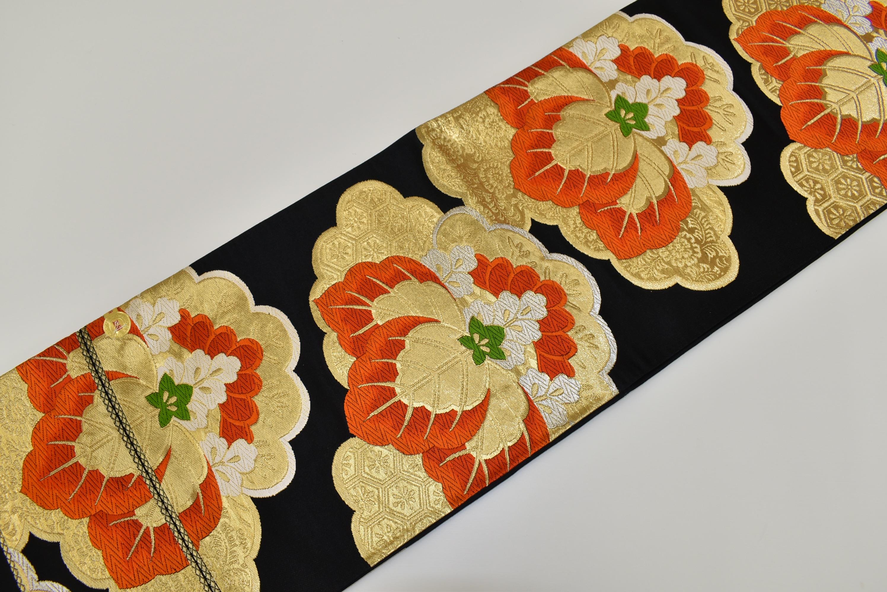 Y749 Vintage Silk Kimono Obi Belt 'fukuro-obi' Gorgeous Gold