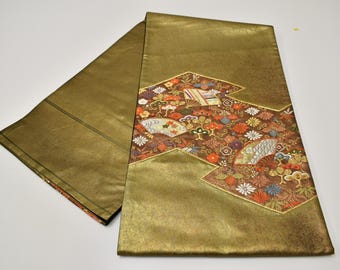 Y642 Vintage Seide Grtel Kimono Obi 'Fukuro-Obi' Grn Gold Verarbeitung  Stickerei Raute Blume Paulownias Baum - Etsy sterreich