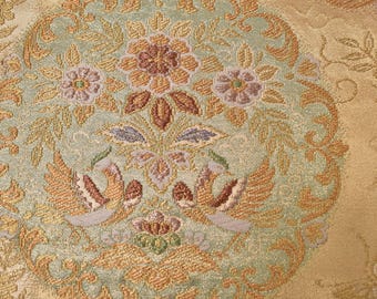 Y156 ヴィンテージ シルク 着物 帯 袋帯 金刺繍 / 丸花 幾何学模様