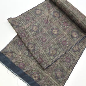 N802 Un-used Silk Kimono Bolt (Tanmono) : 12m Dyed Oshima Tsumugi Black / Exotic Chrysanthemum Coffered Ceiling
