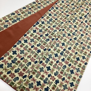 G571 Vintage Silk Wedding Kimono (Komon) : Yellow Khaki Chirimen Crape Swallowtail Butterfly Pottery Chrysanthemum by stencil dyeing