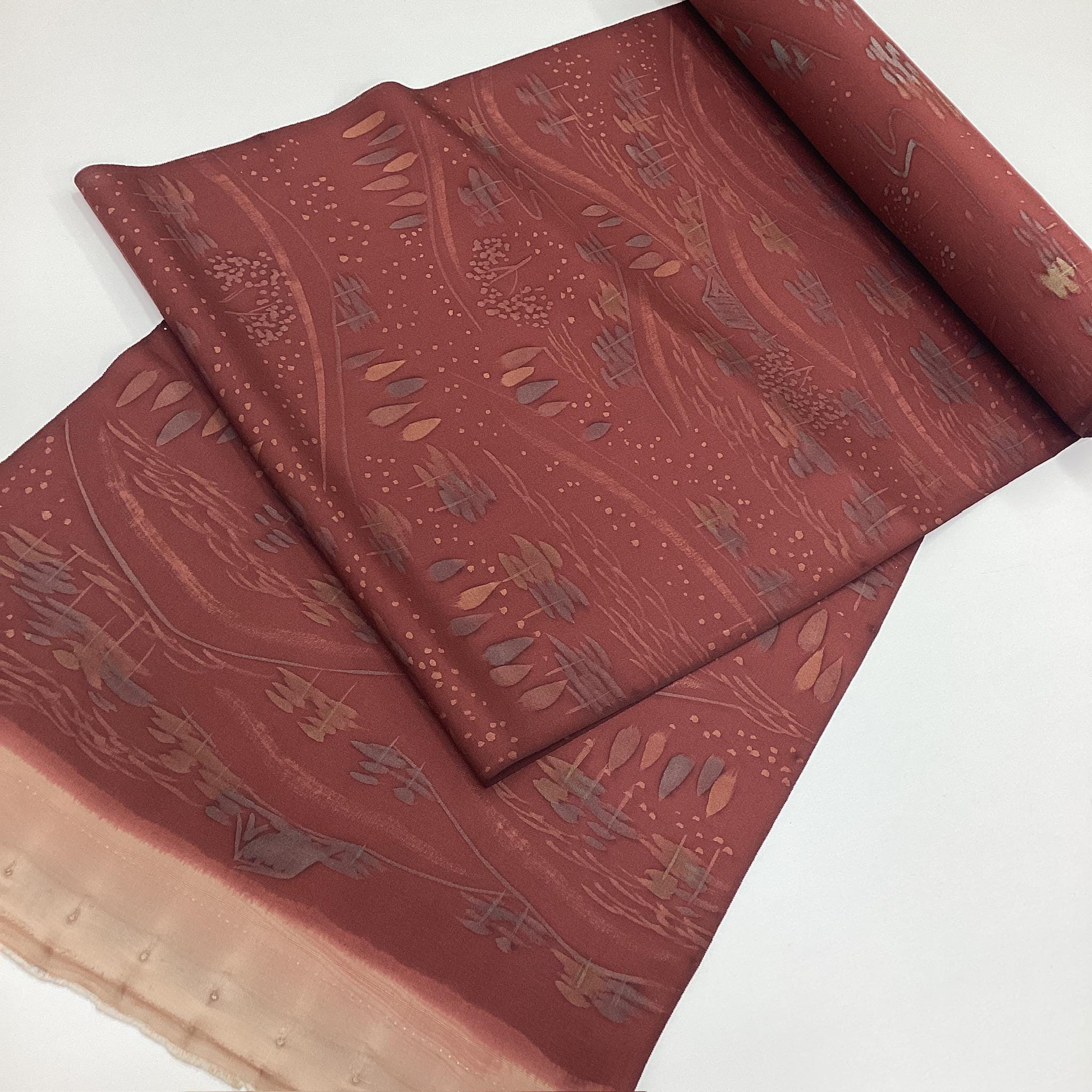 shinamon♡ G87 Un-used Silk Kimono Bolt (tanmono) : 9.5m Long Komon Red Brown