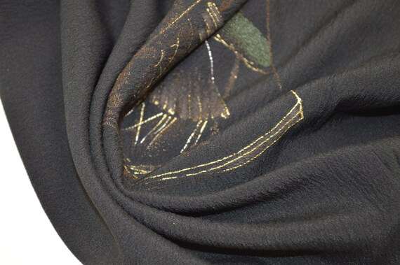 K151 Vintage Silk Kimono Haori Jacket : Black Gol… - image 6