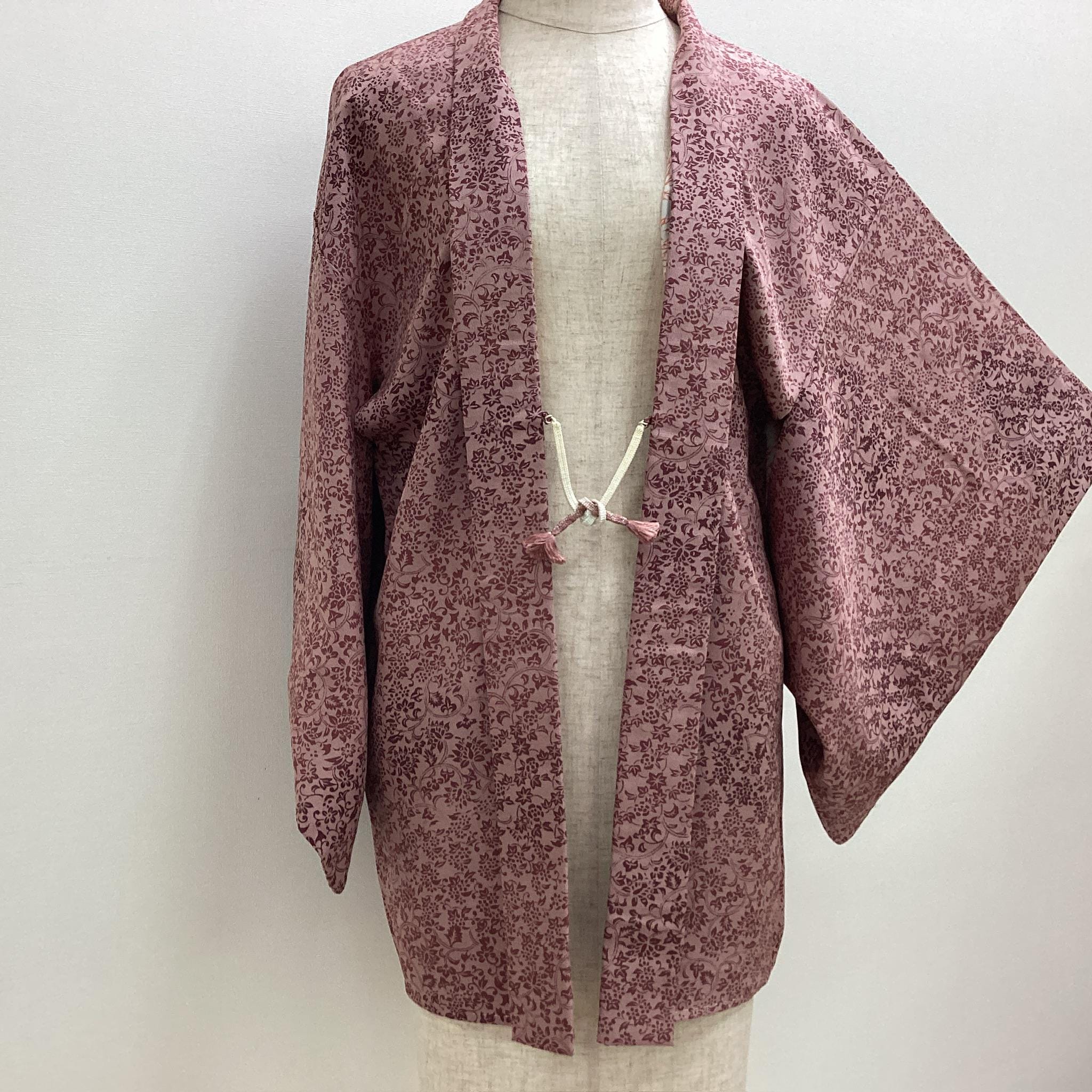 K523 Vintage Silk Kimono Haori Jacket : Light Brown