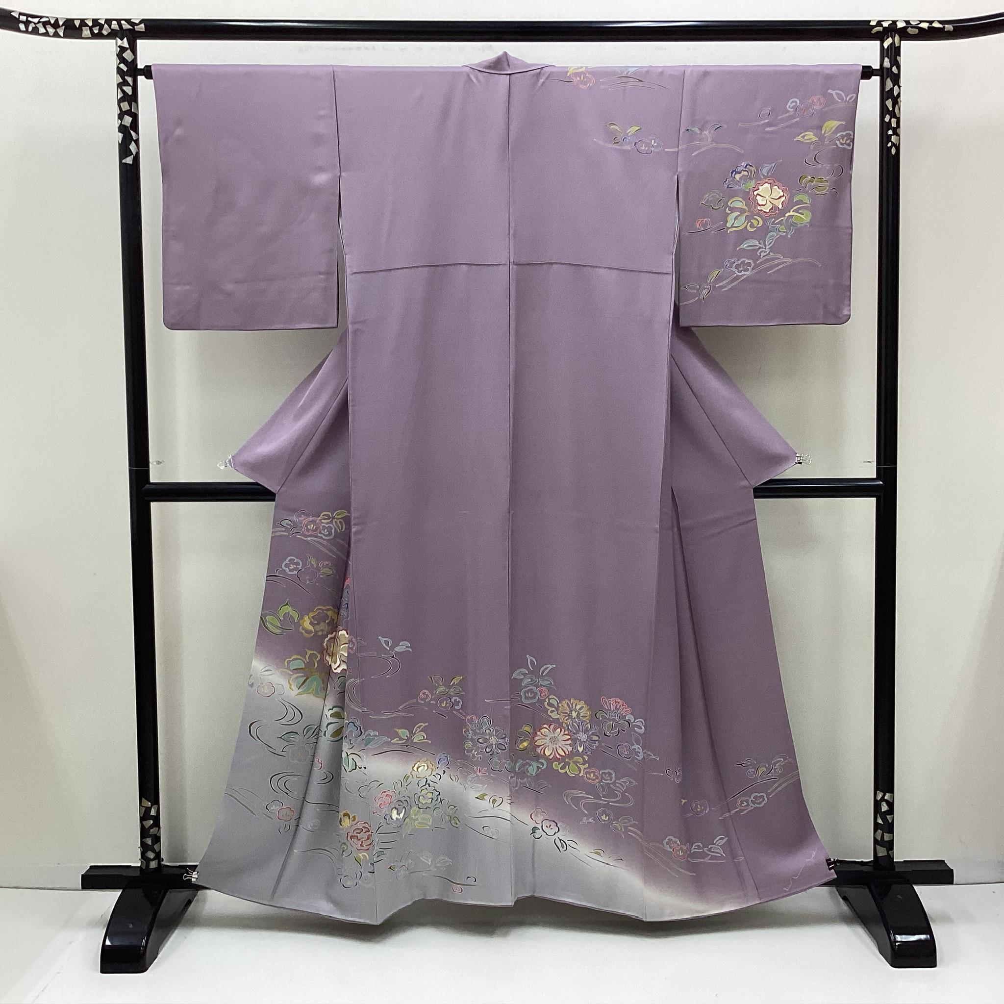 K317 Vintage Silk Wedding Kimono (homongi) : Grey Purple Gradation