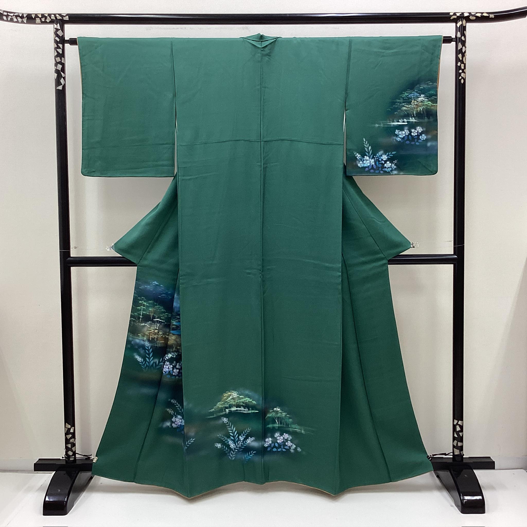 K818 Vintage Silk Wedding Kimono (tsukesage) : Dark Green