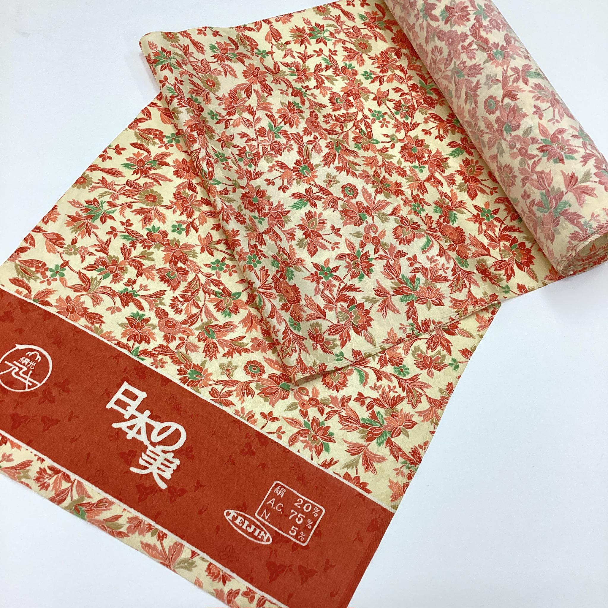 G869 未使用 正絹 着物反物 12m 小紋 ライトイエロー / エキゾチック