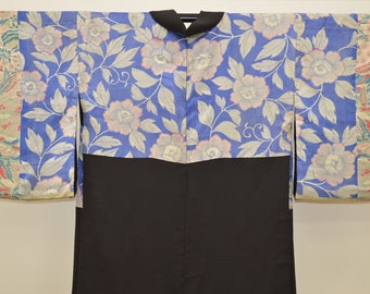 K224 Vintage Silk Kimono Haori Jacket : Lacquered Chrysanthemum / Grape Leaf