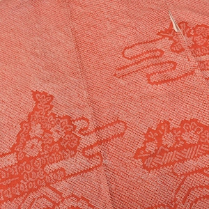 Y691 Vintage sidenkimono haorijacka: Vermilionröd shibori / Kanokoprickig krysantemum rund tsunamivåg dimma