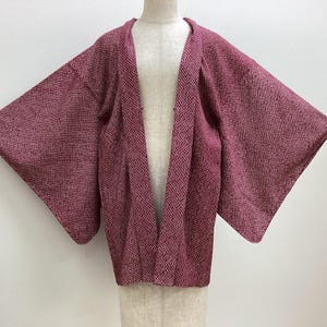 K217 Vintage Silk Kimono Haori Jacket : Dark Red Purple Shibori / Kanoko-dot Plain