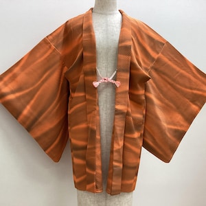 K204 Vintage Silk Kimono Haori Jacket : Orange Brown Gradation / Wave by brushing dyeing