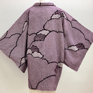 K799 Vintage Silk Kimono Haori Jacket : Dark Purple Shibori / Kanoko-dot Pine Needles