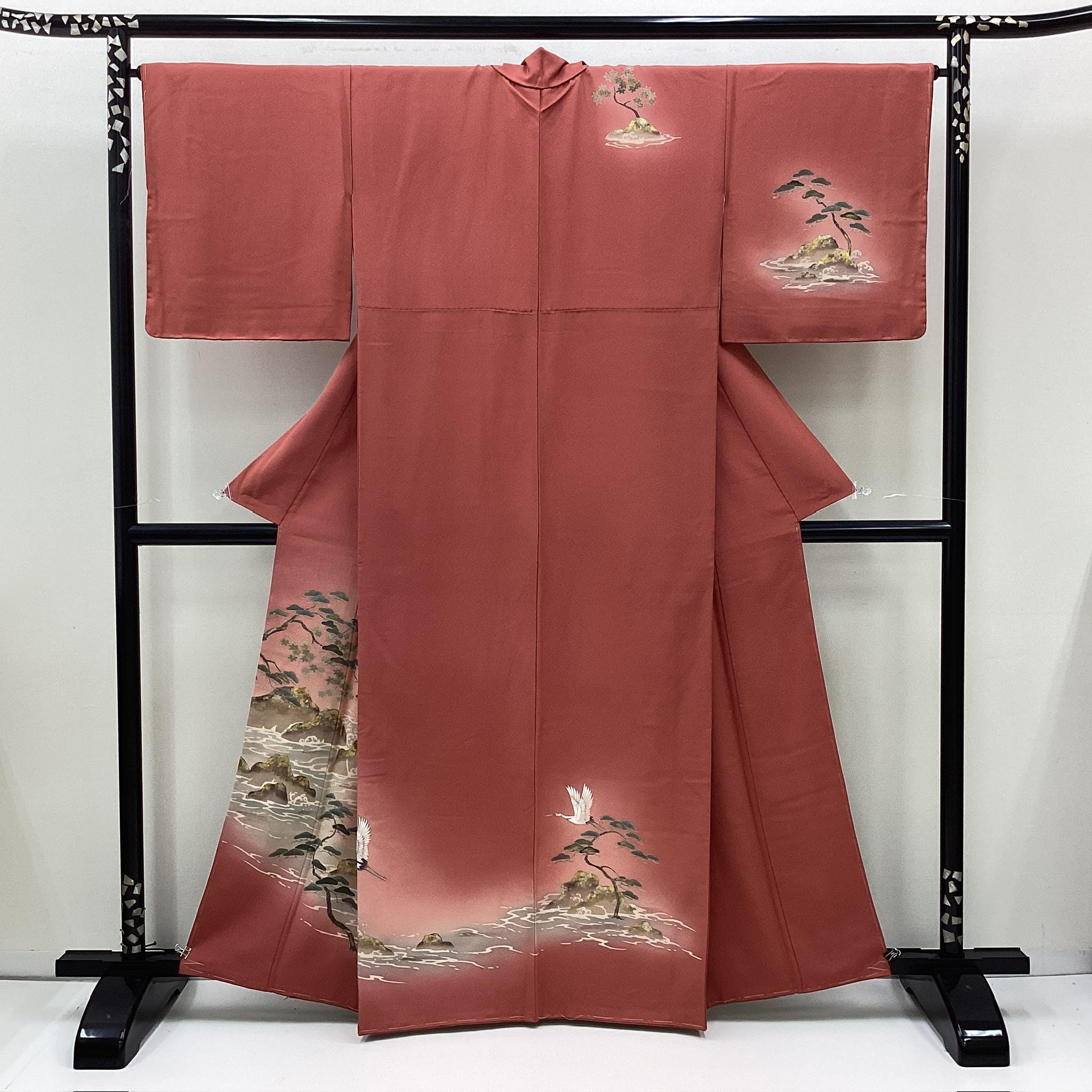 K990 Vintage Silk Wedding Kimono (tsukesage) : Red Brown Gold