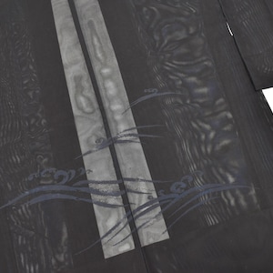 Y798 Vintage Silk Kimono Haori Jacket(Ro) : Black Navy Blue / See-through Sha Raging tsunami wave by Jacquard Weaving