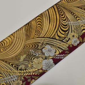 Y762 Vintage Silk Kimono Obi Belt &#39;Fukuro-Obi&#39; Black Gold Silver Processing / Riverside Tsujigahana Flower