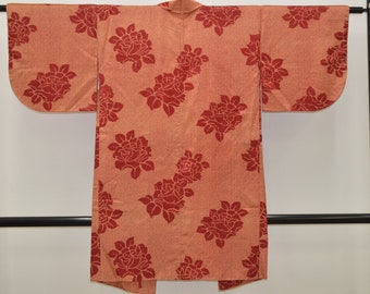 Giacca Haori Kimono in seta vintage K114: rosa a pois Kanoko rosso-marrone