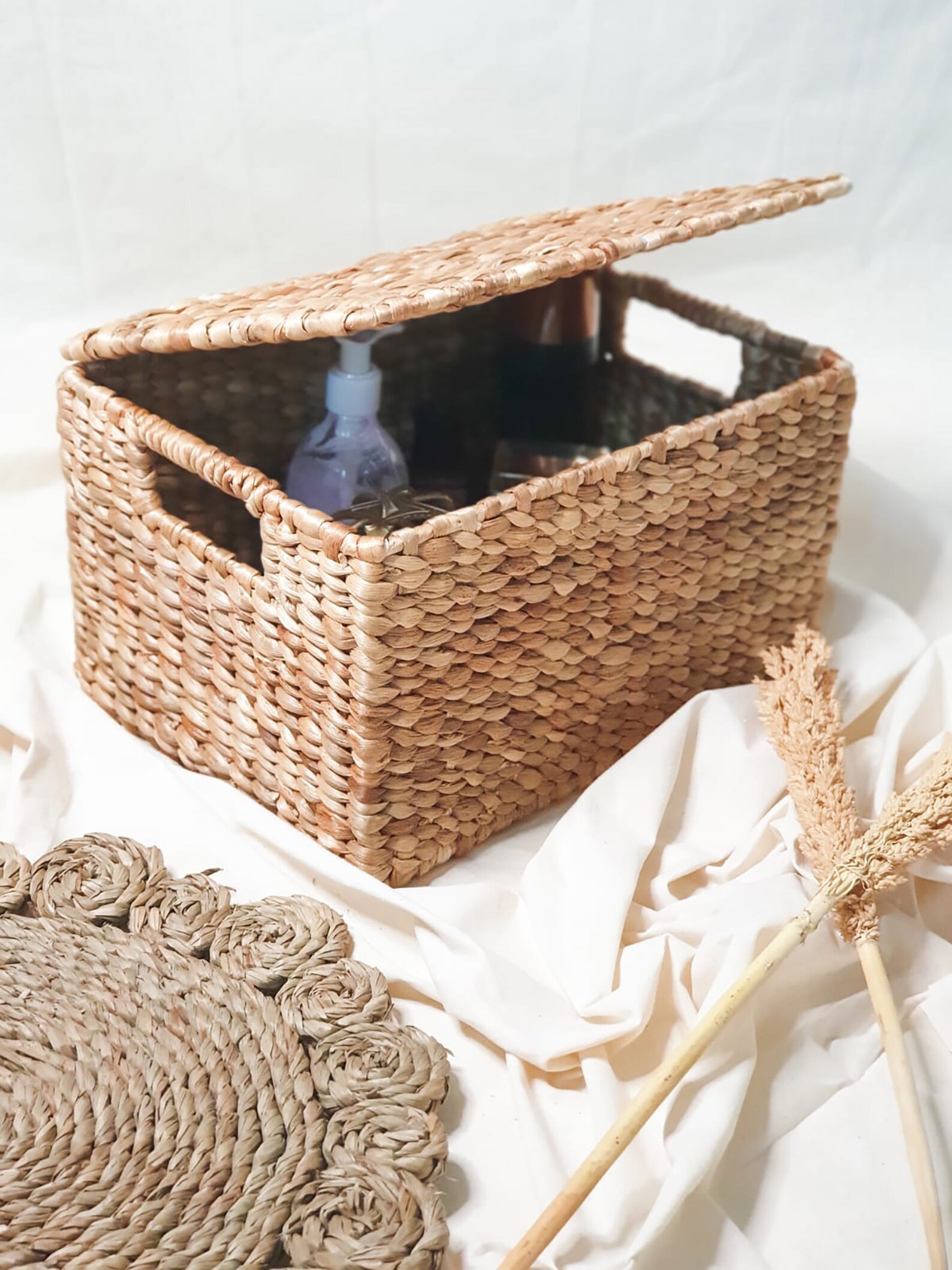 Rectangular Water Hyacinth Basket with metal frame and Flip Etsy