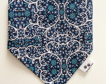 Blue delight slip on collar style song bandana, matching sets available, dog bow tie, Scrunchie, face mask