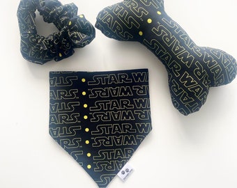 Galaxy far far away, bandana, slip on collar, matching scrunchies, bow tie available