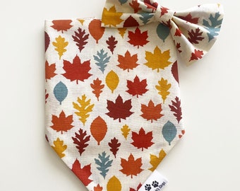 Autumn leaves slip on collar Dog bandana and bow tie  set