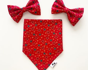Christmas wish, Christmas dog accessories sets, Christmas bandanas, matching items, slip on collar bandana set