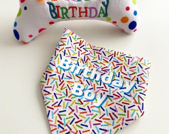 Birthday Buddy, Slip on collar Bandana with matching bow tie and Scrunchie