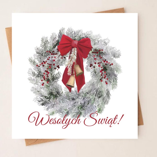 Wesołych Świąt, Polish Xmas Card, Polska Kartka, Christmas Wreath Card, Merry Christmas Card, Festive card, Christmas Wishes, Greeting Card