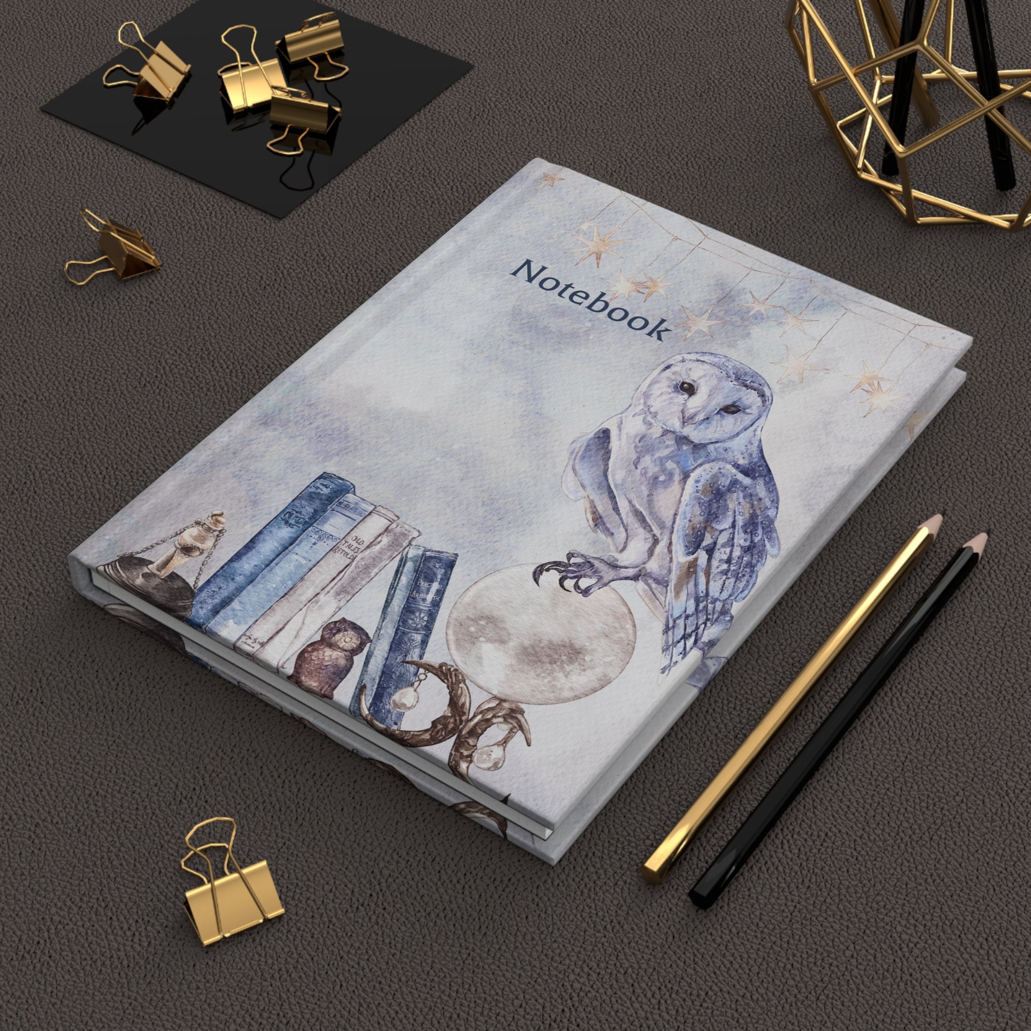 Magical Owl Notebook, Rustic Sketch Journal, Book Lover Diary, Hardcover Journal Notebook 5x7, Journ