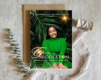 Editable Funeral Program Template: Green Celebration of Life (11” x 8.5”)