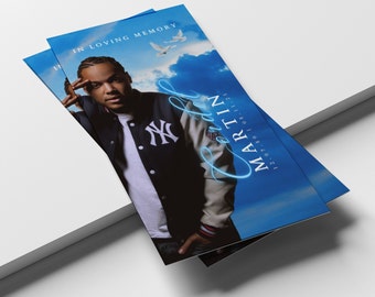 11"x 17" Tri-Fold Funeral Program | Editable Funeral Program | Celebration of Life Template | Memorial Funeral Template|Blue Funeral Program